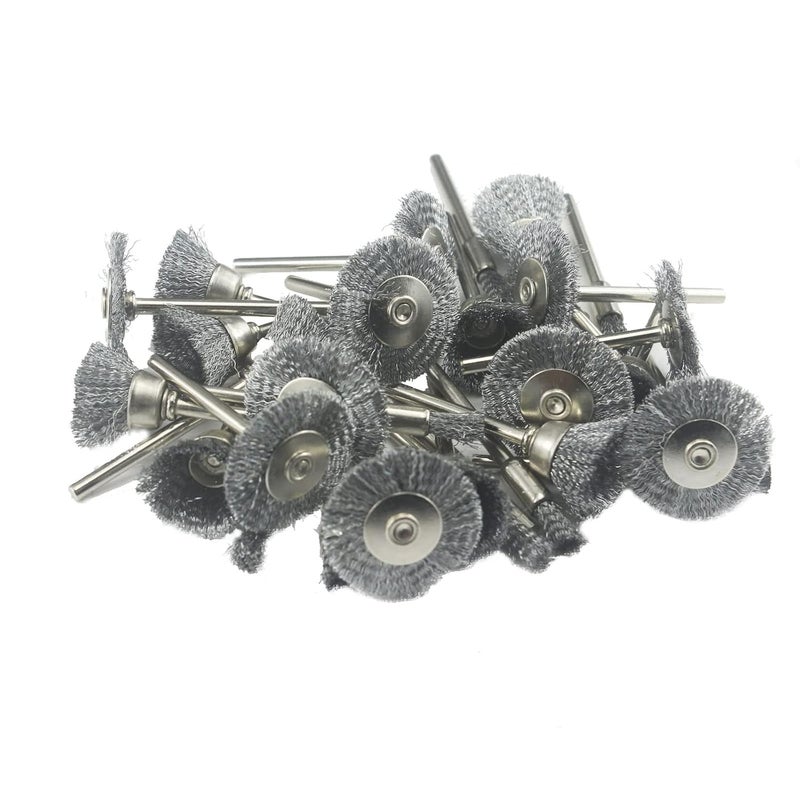 JUNLIXN 𝐉𝐔𝐍𝐋𝐈𝐗𝐍 30 Pcs Wire Brush Wheel, 1/8 Inch Shank Coarse Crimped Steel Wire Brushes Kits for Dremel Rotary Tool (Silver) - Image 1